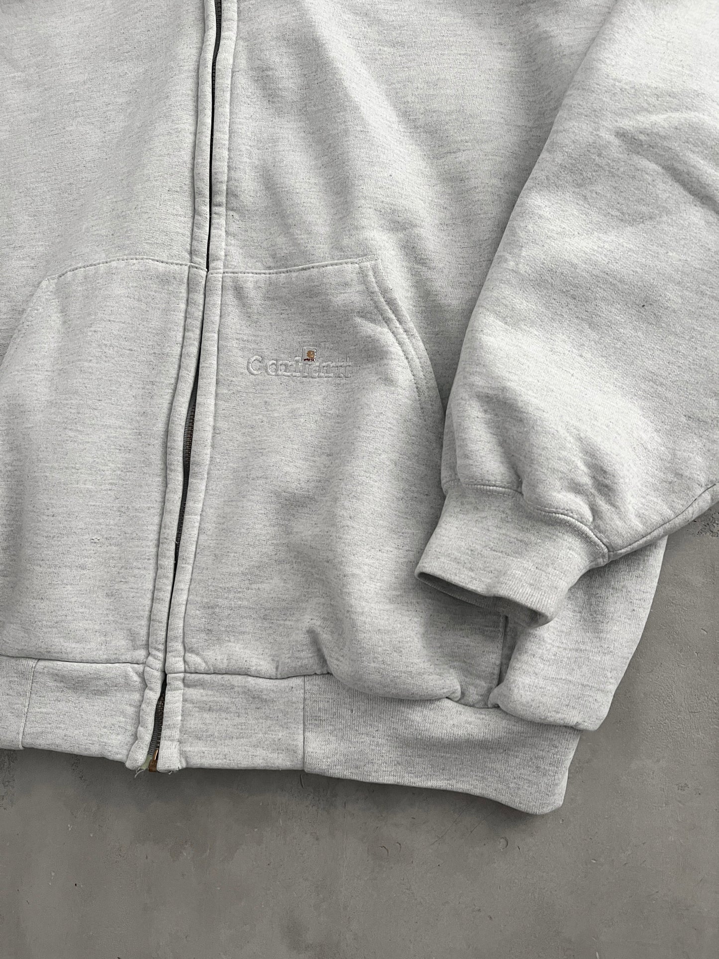 GREY CARHARTT ZIP UP HOODIE - 1990S - L/XL