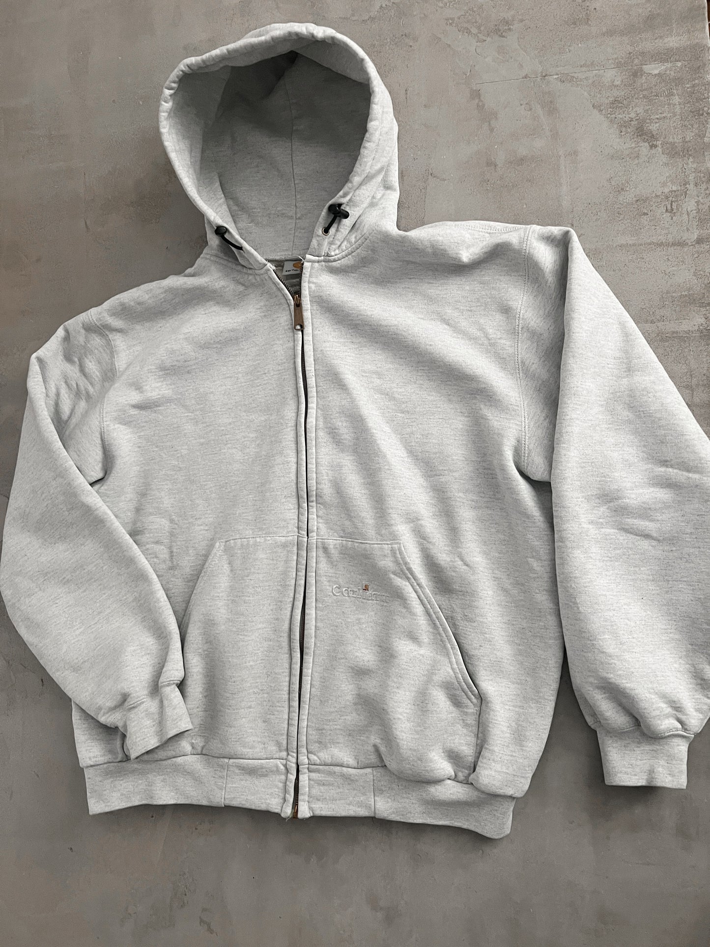 GREY CARHARTT ZIP UP HOODIE - 1990S - L/XL