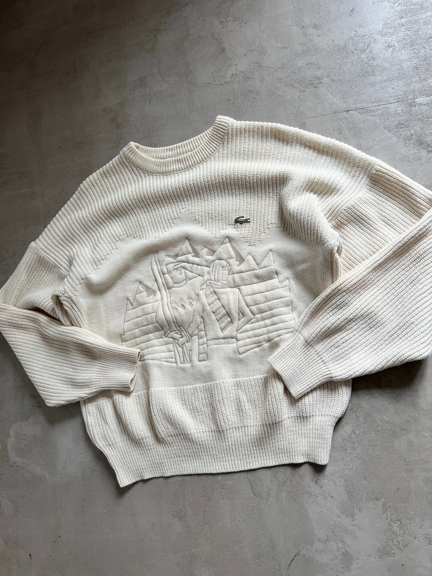 CREME LACOSTE KNIT SWEATER - 1990S - M/L