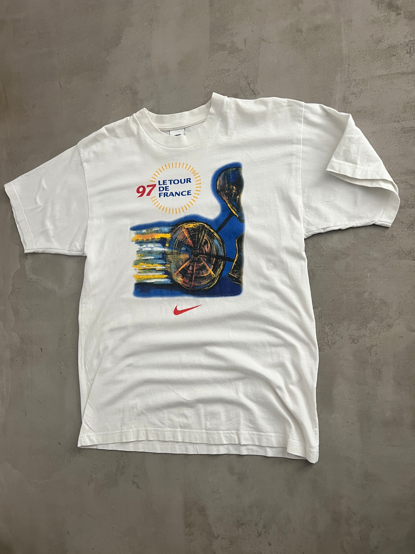WHITE TOUR DE FRANCE NIKE TEE - 1990S - L
