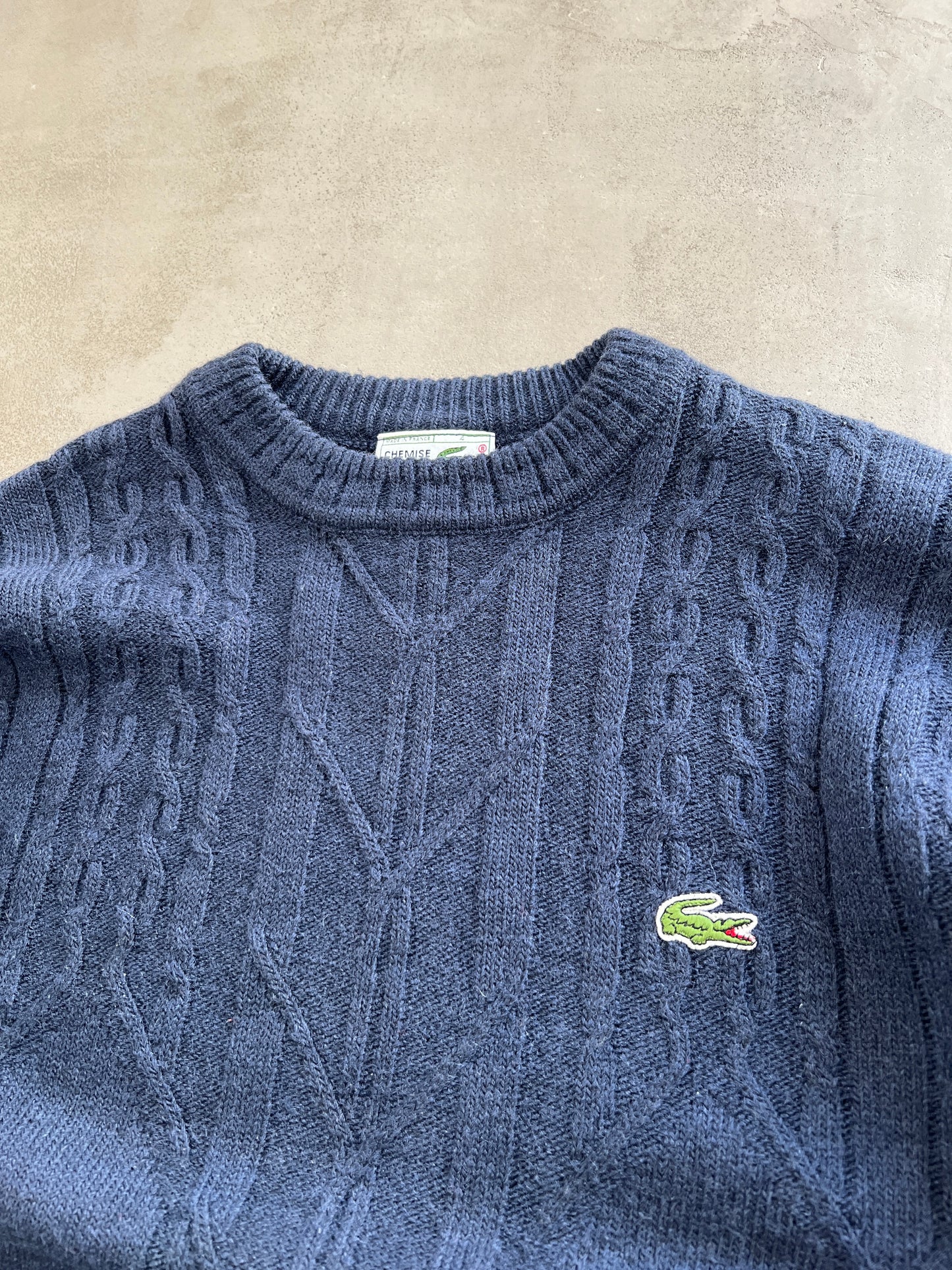 NAVY LACOSTE KNIT SWEATER - 1990S - S