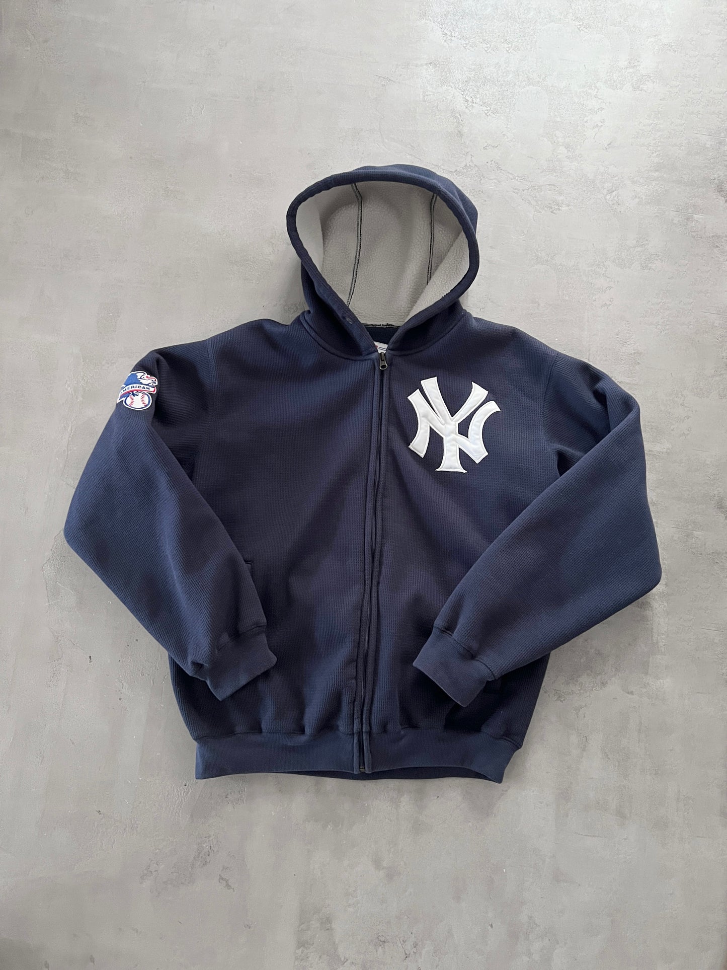 NAVY YANKEES ZIP UP HOODIE - 1990S - L/XL