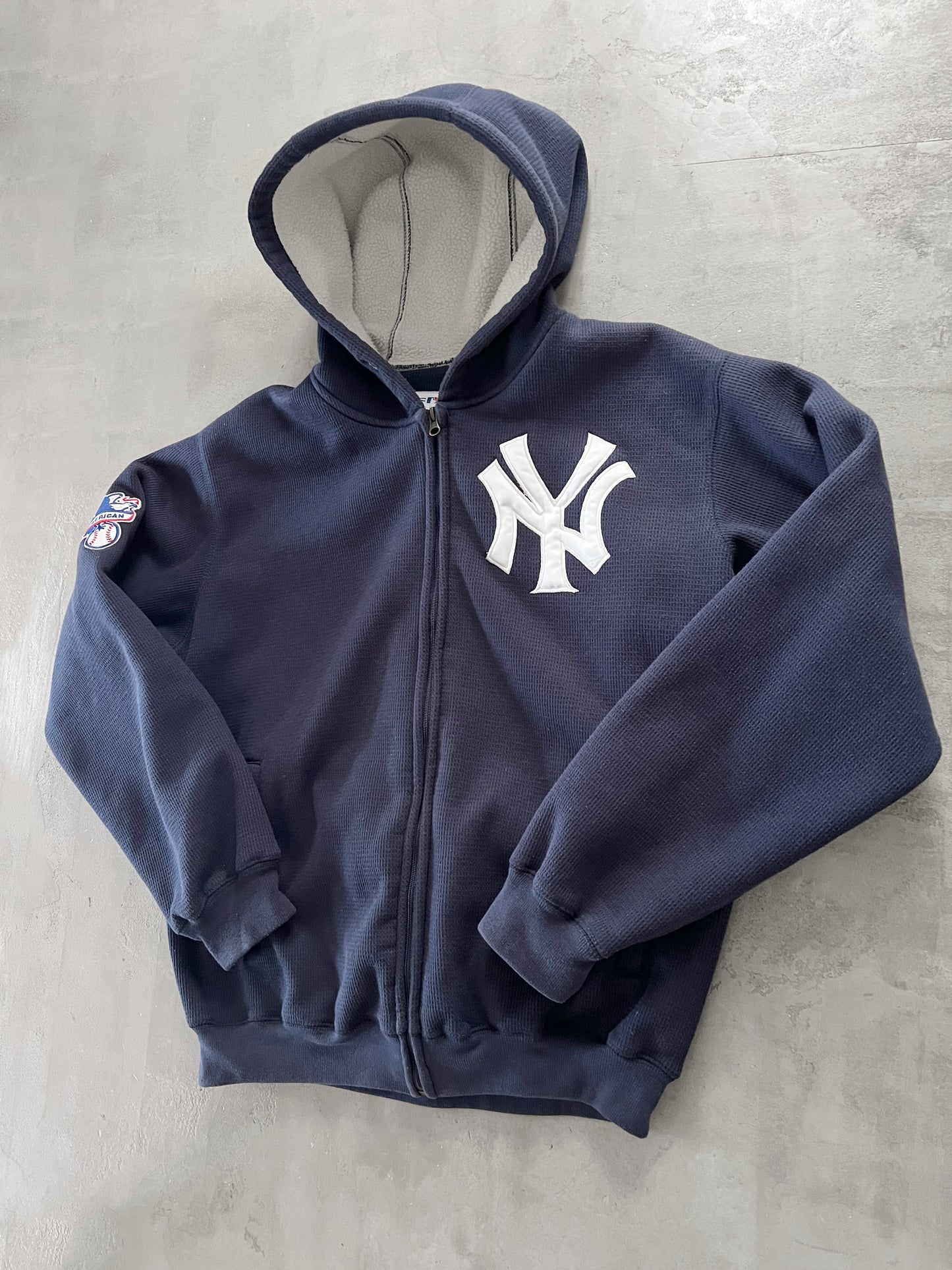 NAVY YANKEES ZIP UP HOODIE - 1990S - L/XL