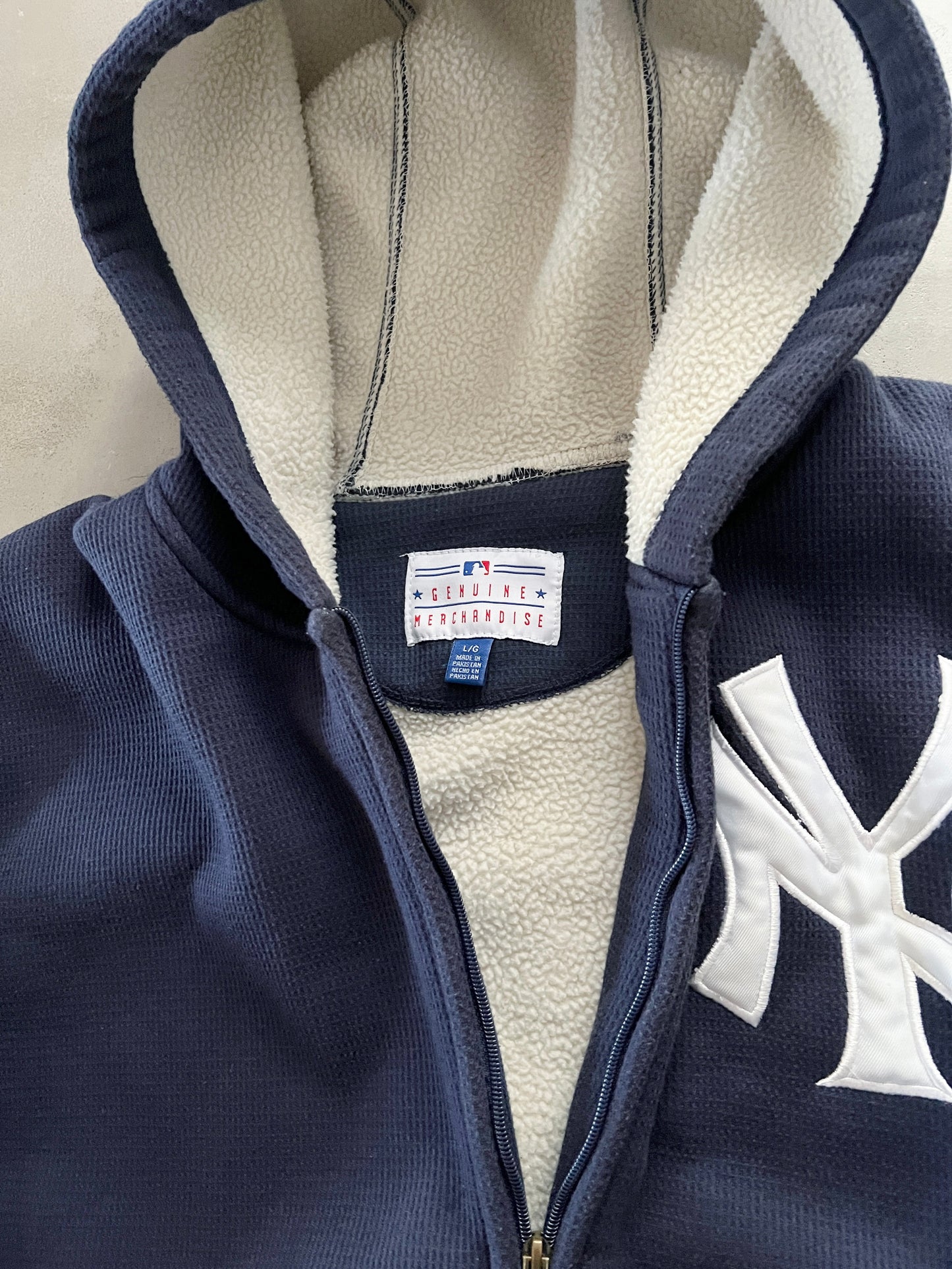 NAVY YANKEES ZIP UP HOODIE - 1990S - L/XL