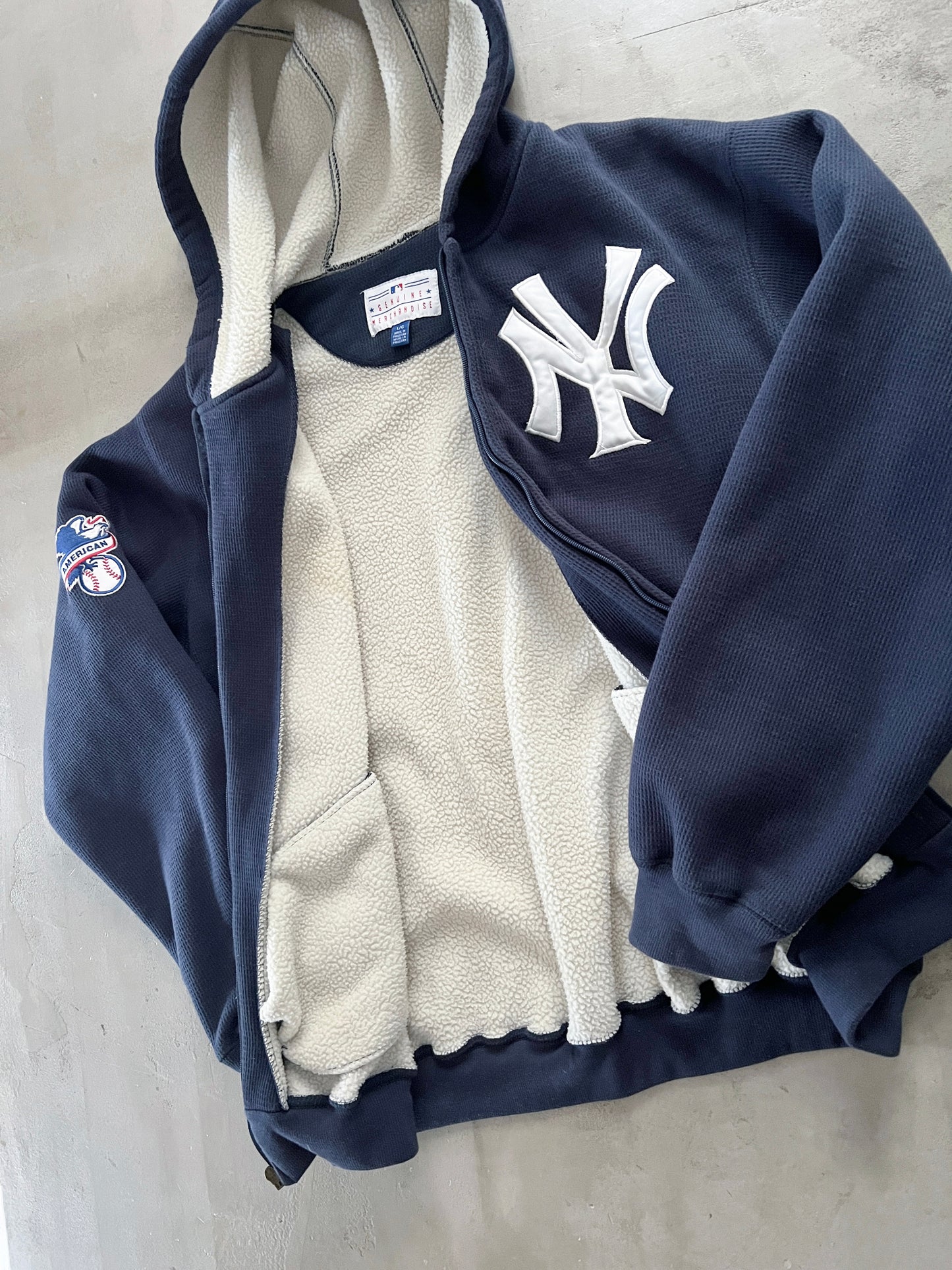 NAVY YANKEES ZIP UP HOODIE - 1990S - L/XL