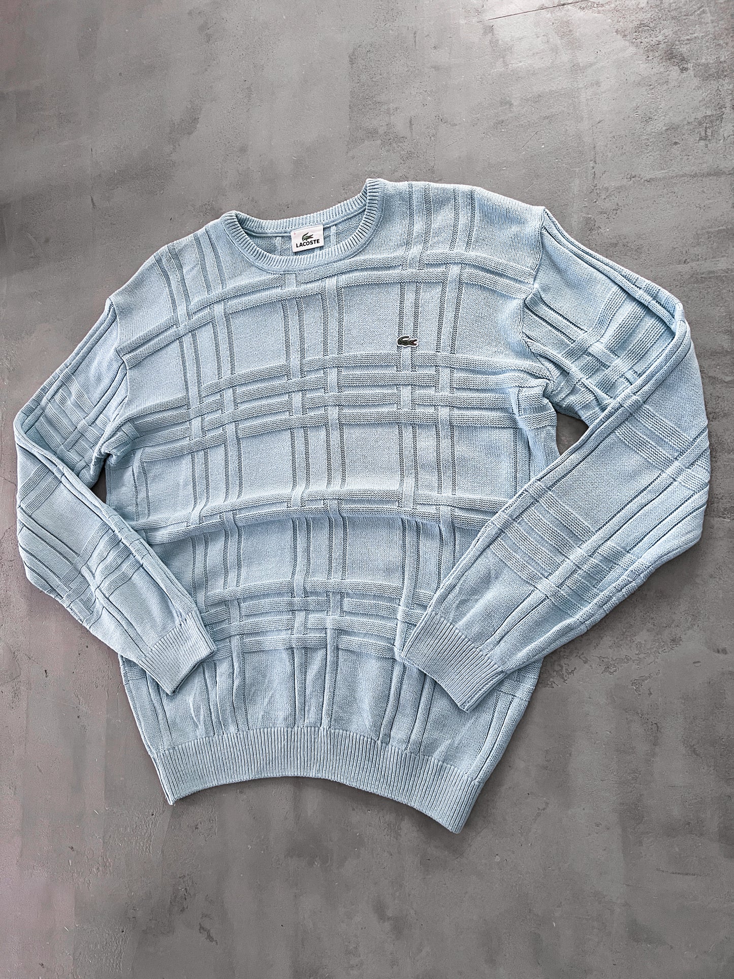 BABY BLUE LACOSTE KNIT SWEATER - 2000S - L