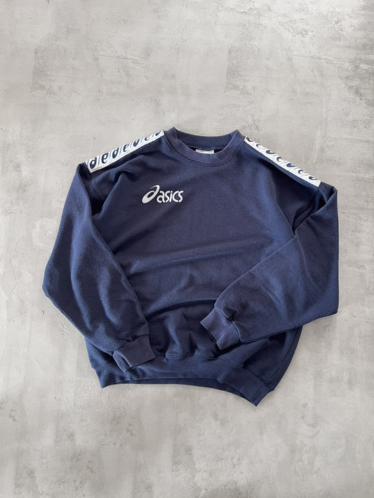 NAVY ASICS RUNNING SWEATER - 1990S - L/XL