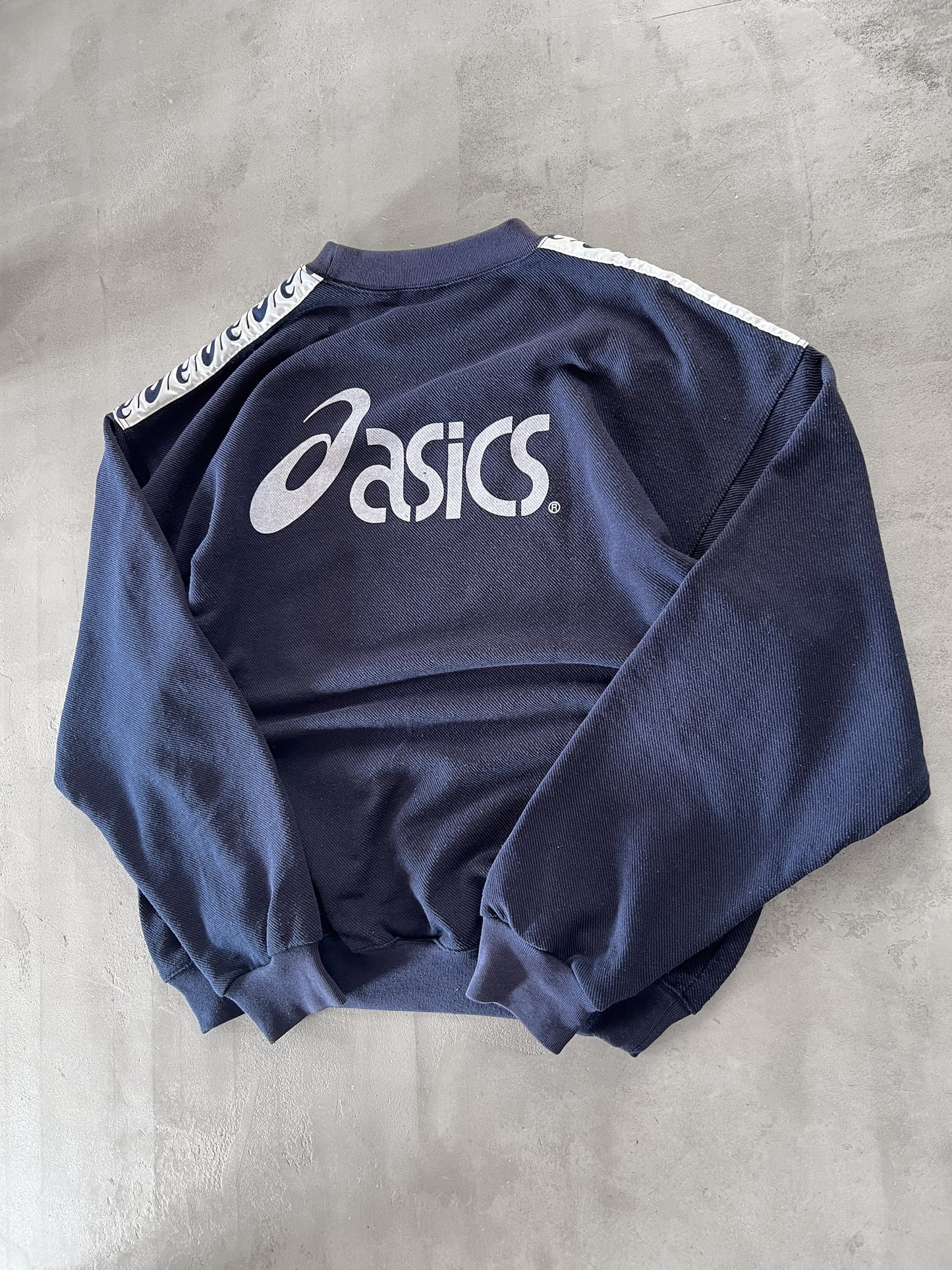 NAVY ASICS RUNNING SWEATER - 1990S - L/XL