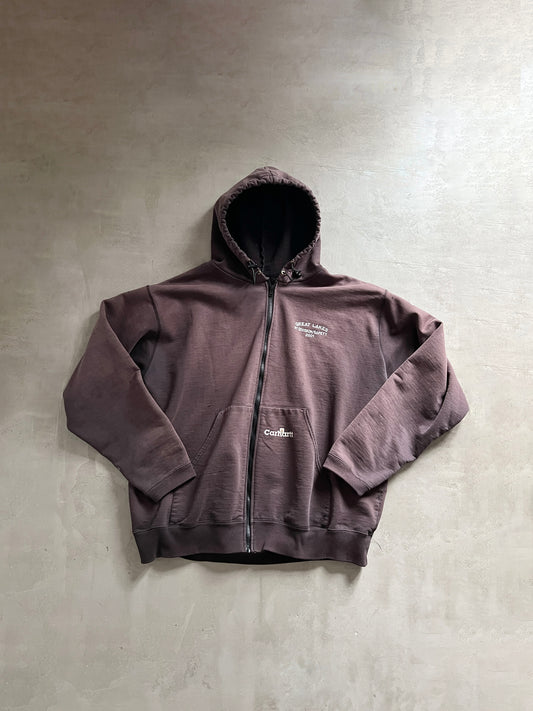 FADED BROWN CARHARTT ZIP UP HOODIE - 1990S - XXL