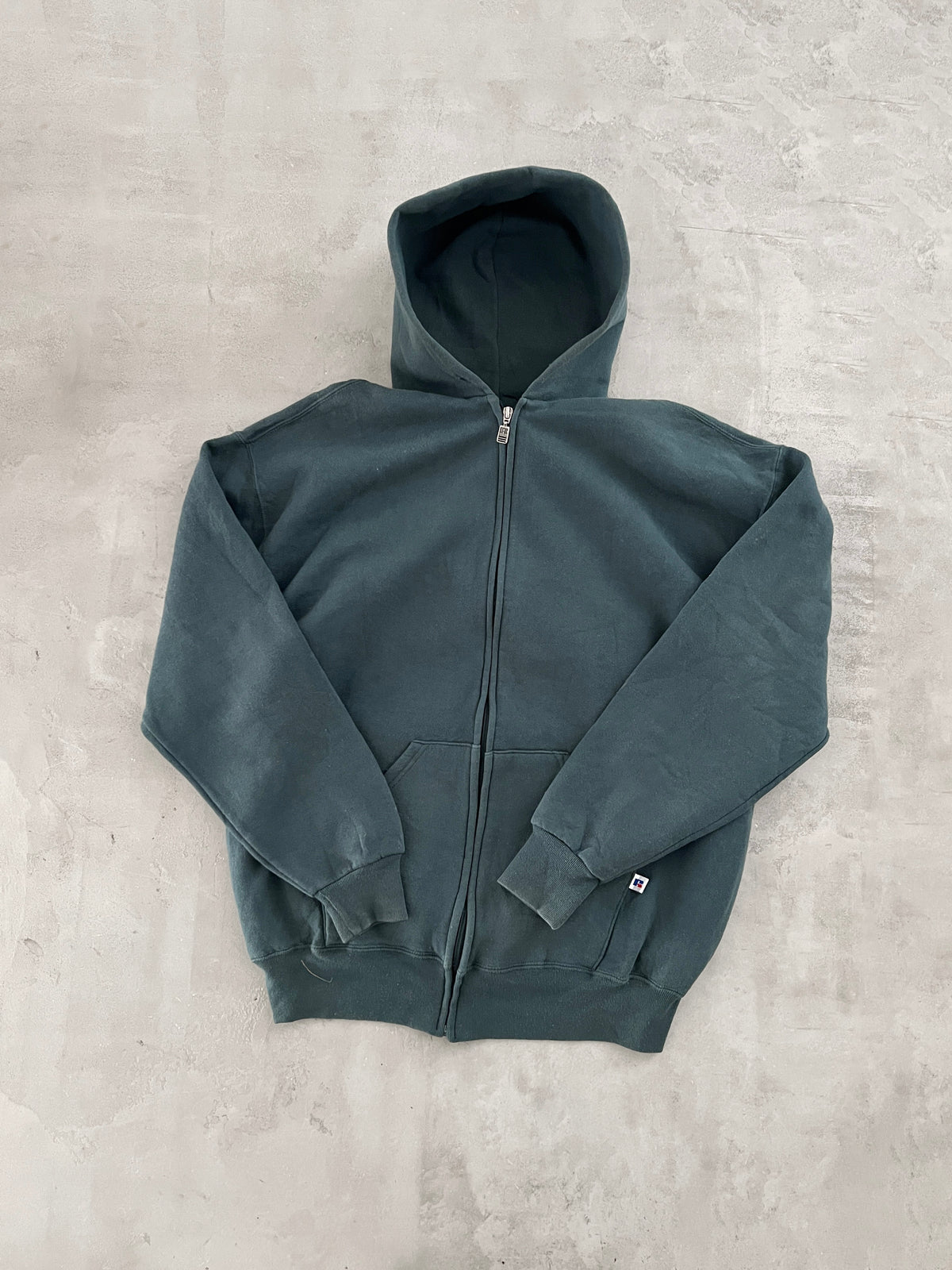 DARK GREEN RUSSELL ZIP HOODIE - 1990S - XL
