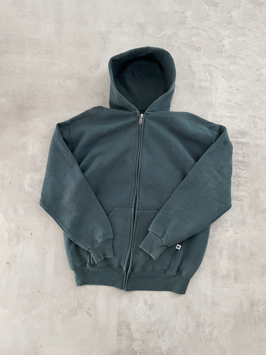 DARK GREEN RUSSELL ZIP HOODIE - 1990S - XL