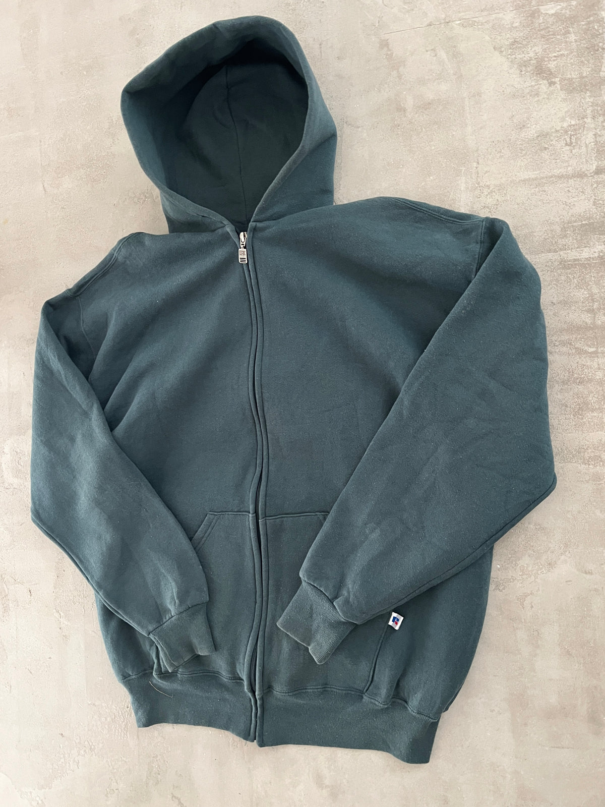 DARK GREEN RUSSELL ZIP HOODIE - 1990S - XL