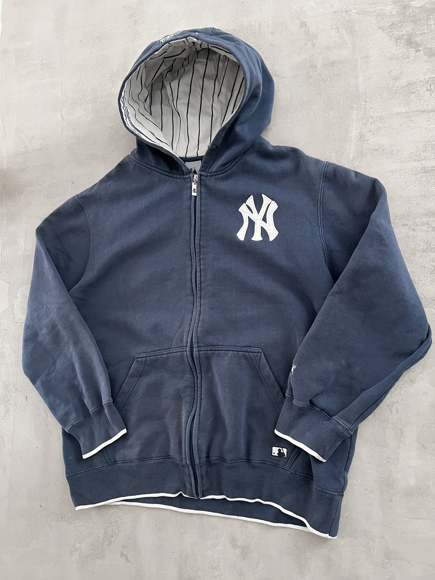 NAVY YANKEES ZIP UP HOODIE - 2000S - M