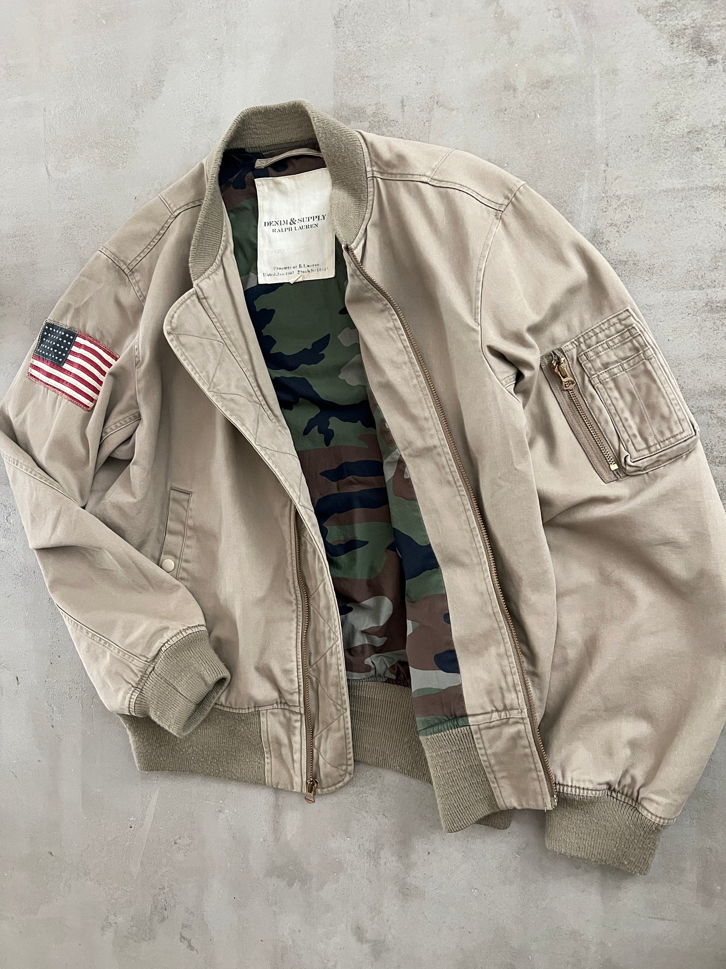 BEIGE RALPH LAUREN FLIGHT JACKET - 2000S - L/M