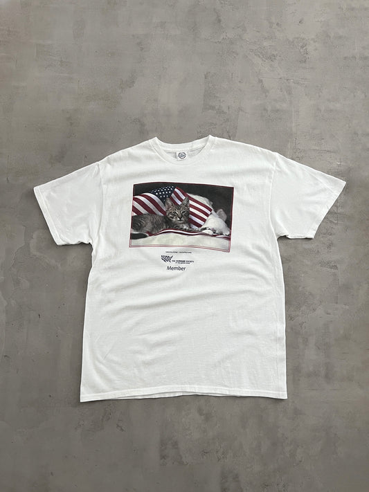 WHITE USA CATS TEE - 2000S - L