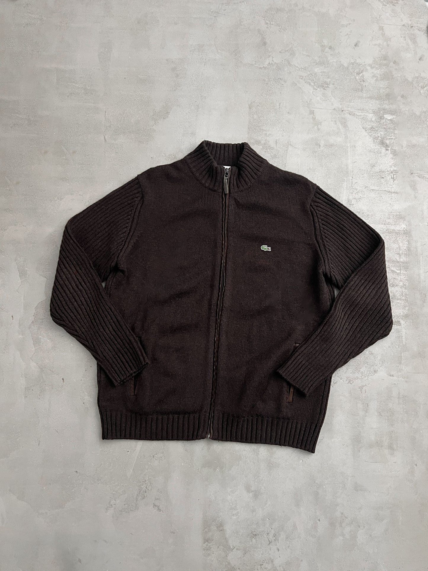 MOCHA LACOSTE KNIT JACKET - 2000S - L