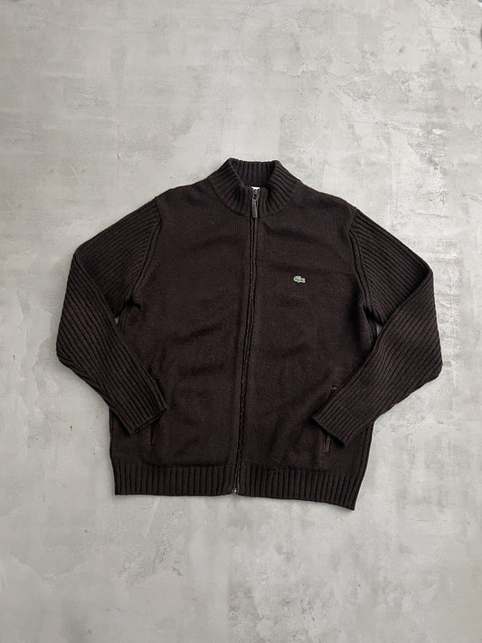 MOCHA LACOSTE KNIT JACKET - 2000S - L