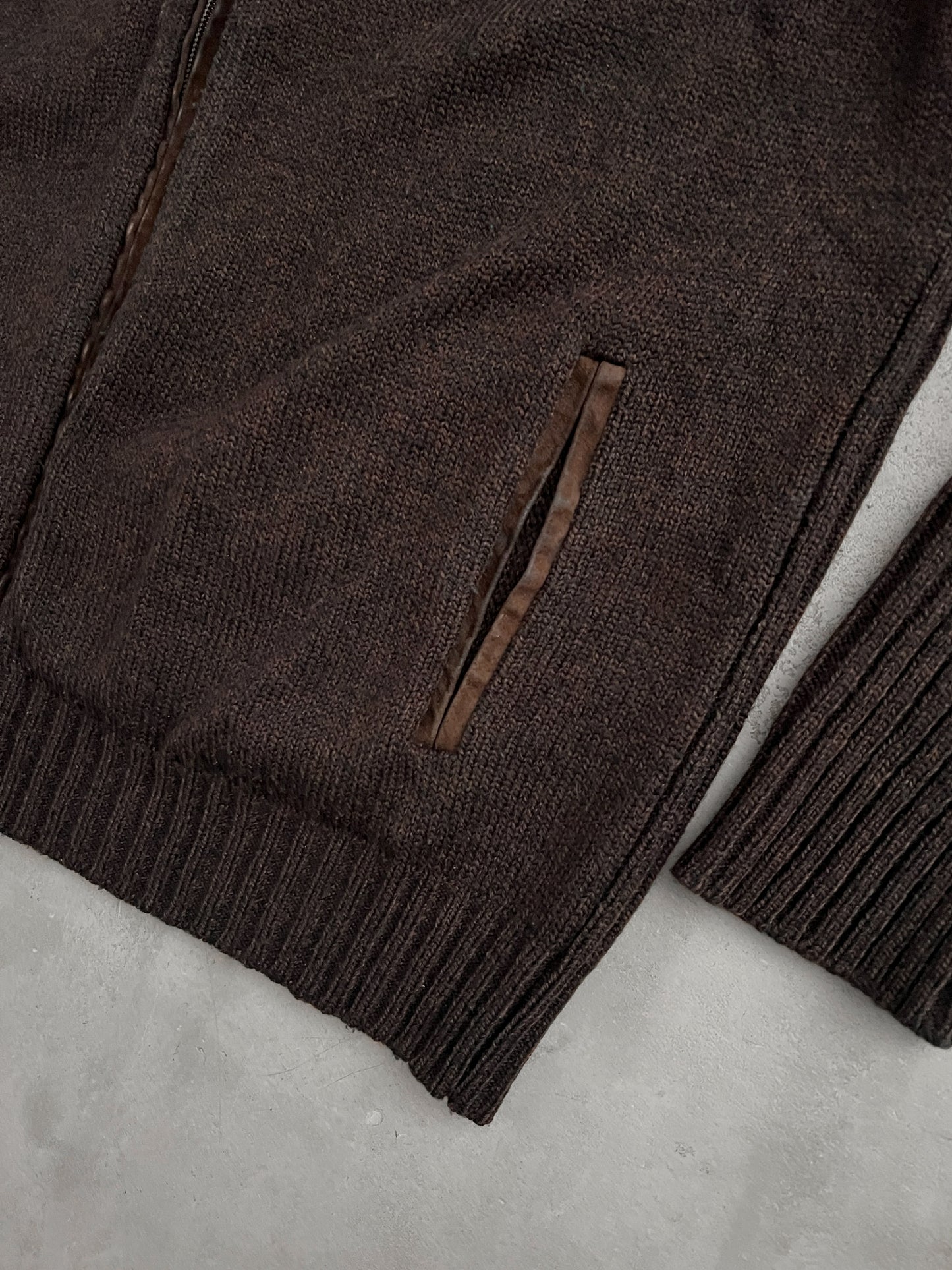 MOCHA LACOSTE KNIT JACKET - 2000S - L