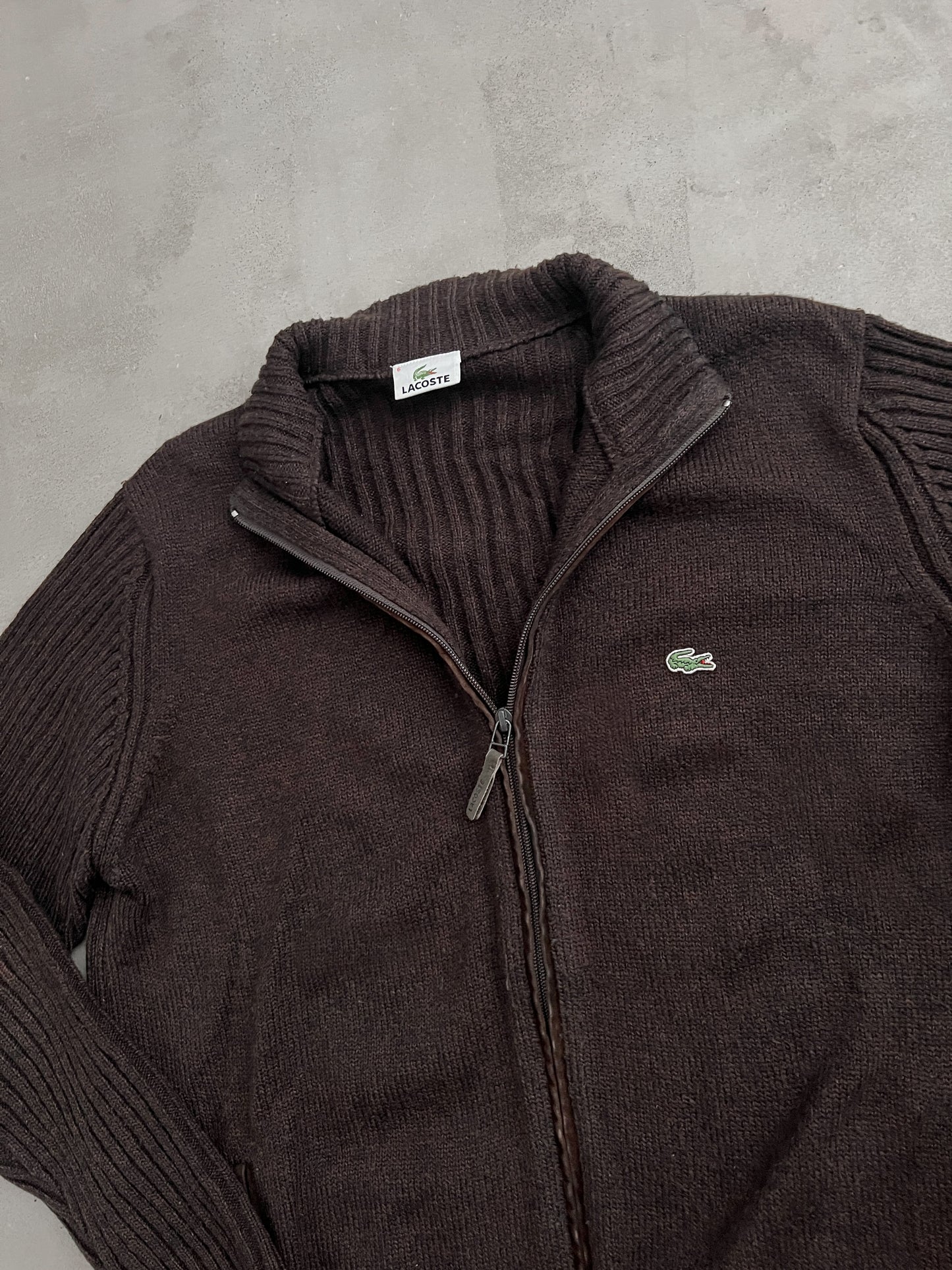 MOCHA LACOSTE KNIT JACKET - 2000S - L