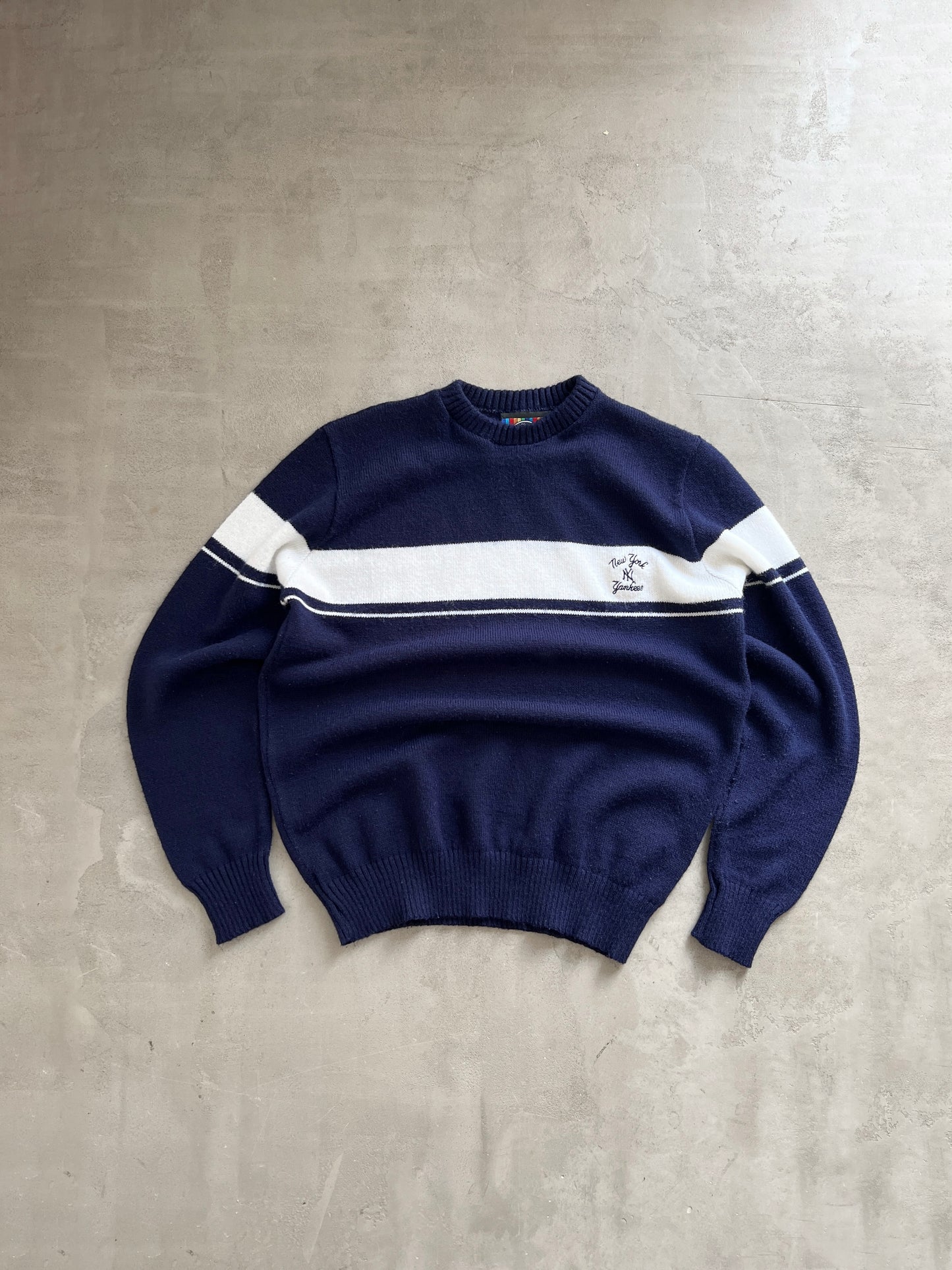 NAVY/WHITE YANKEES KNIT SWEATER - 1990S - M/L