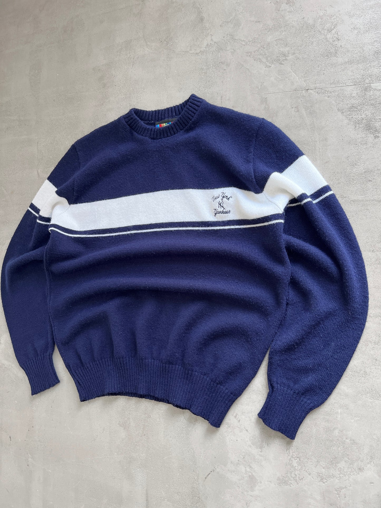 NAVY/WHITE YANKEES KNIT SWEATER - 1990S - M/L