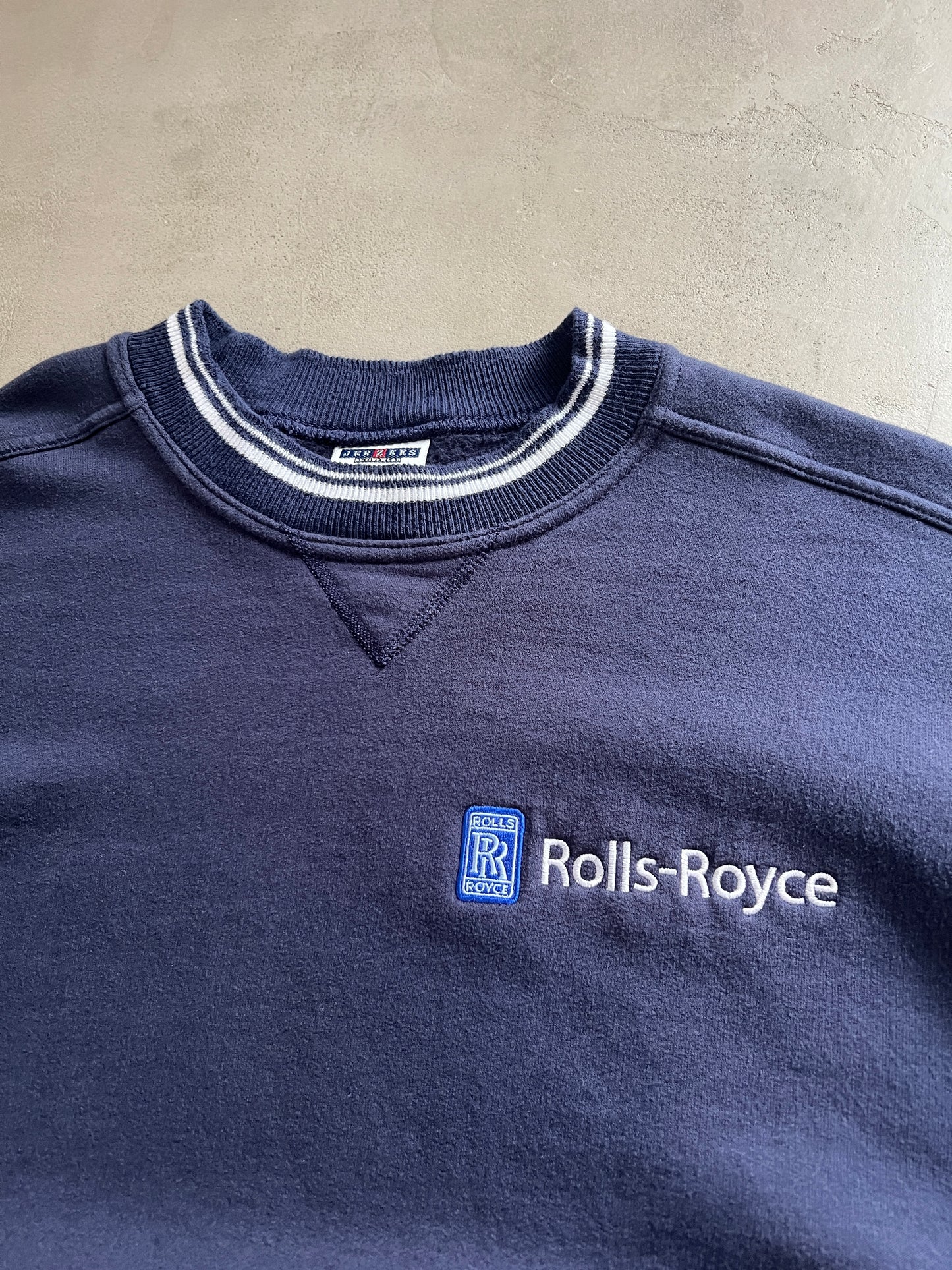 NAVY ROLLS ROYCE SWEATER - 1990S - L/XL