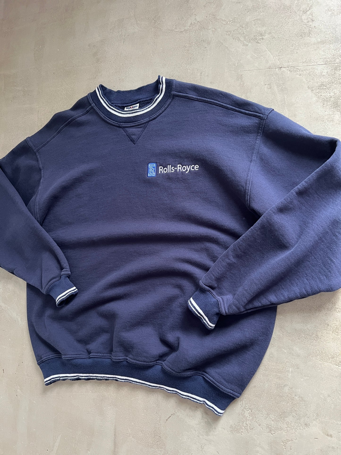 NAVY ROLLS ROYCE SWEATER - 1990S - L/XL