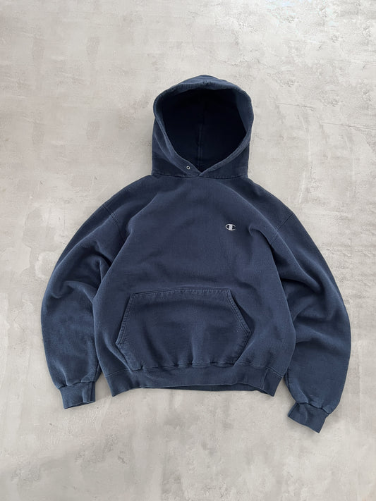 NAVY CHAMPION HOODIE - 1990S - M