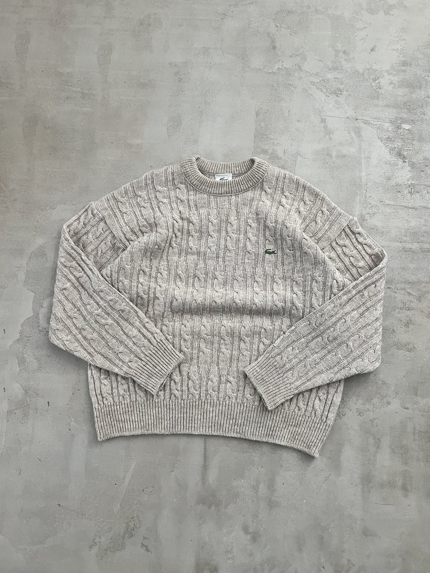 BEIGE LACOSTE KNIT SWEATER - 2000S - L