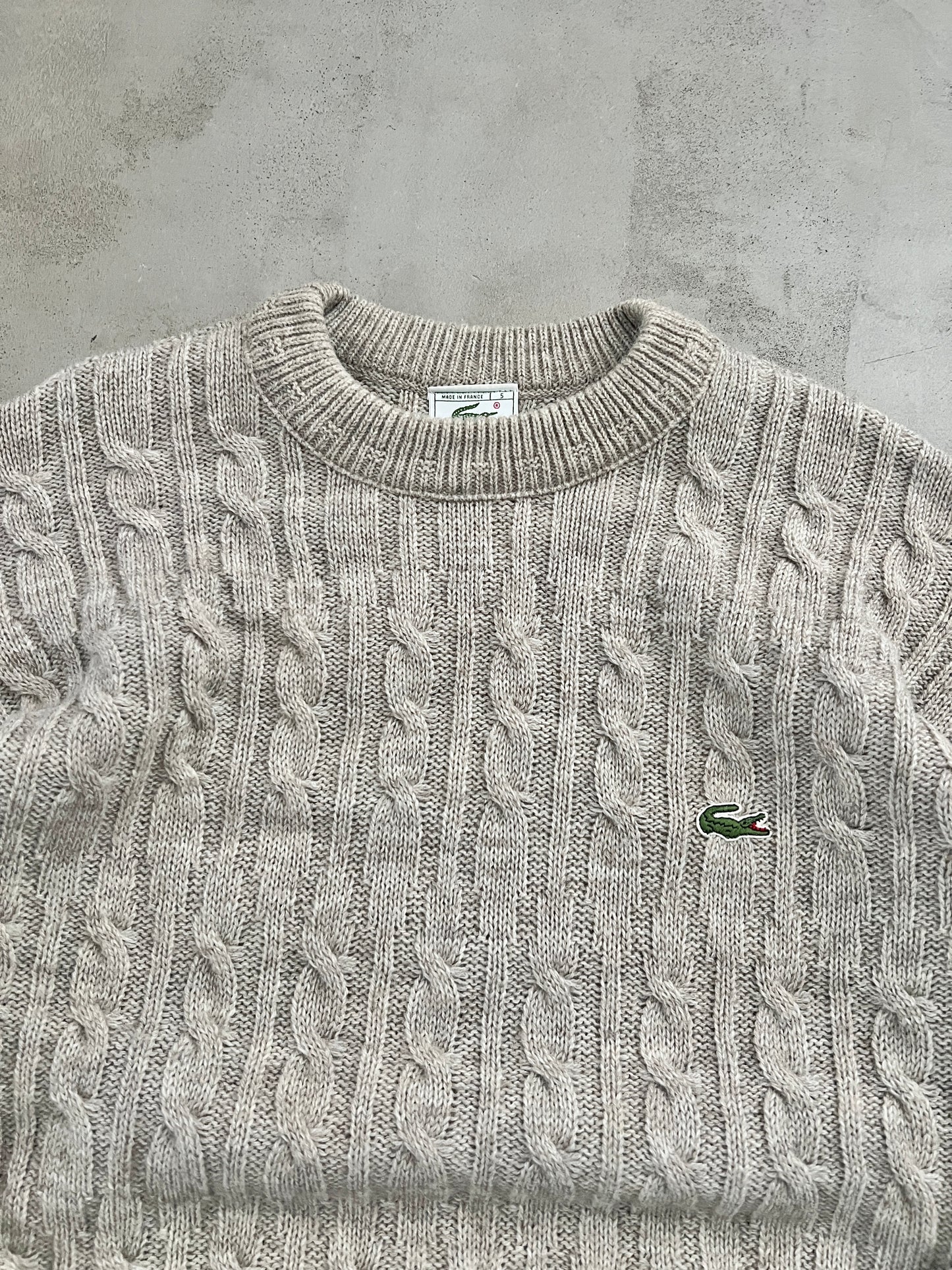 BEIGE LACOSTE KNIT SWEATER - 2000S - L