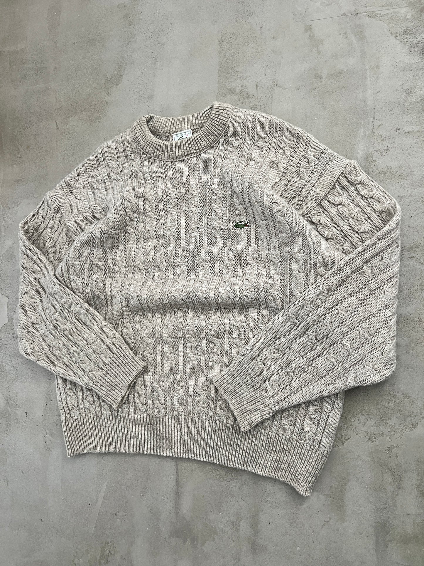 BEIGE LACOSTE KNIT SWEATER - 2000S - L