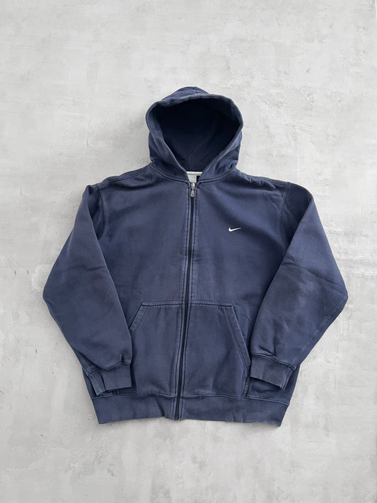 NAVY NIKE ZIP UP HOODIE - 2000S - L