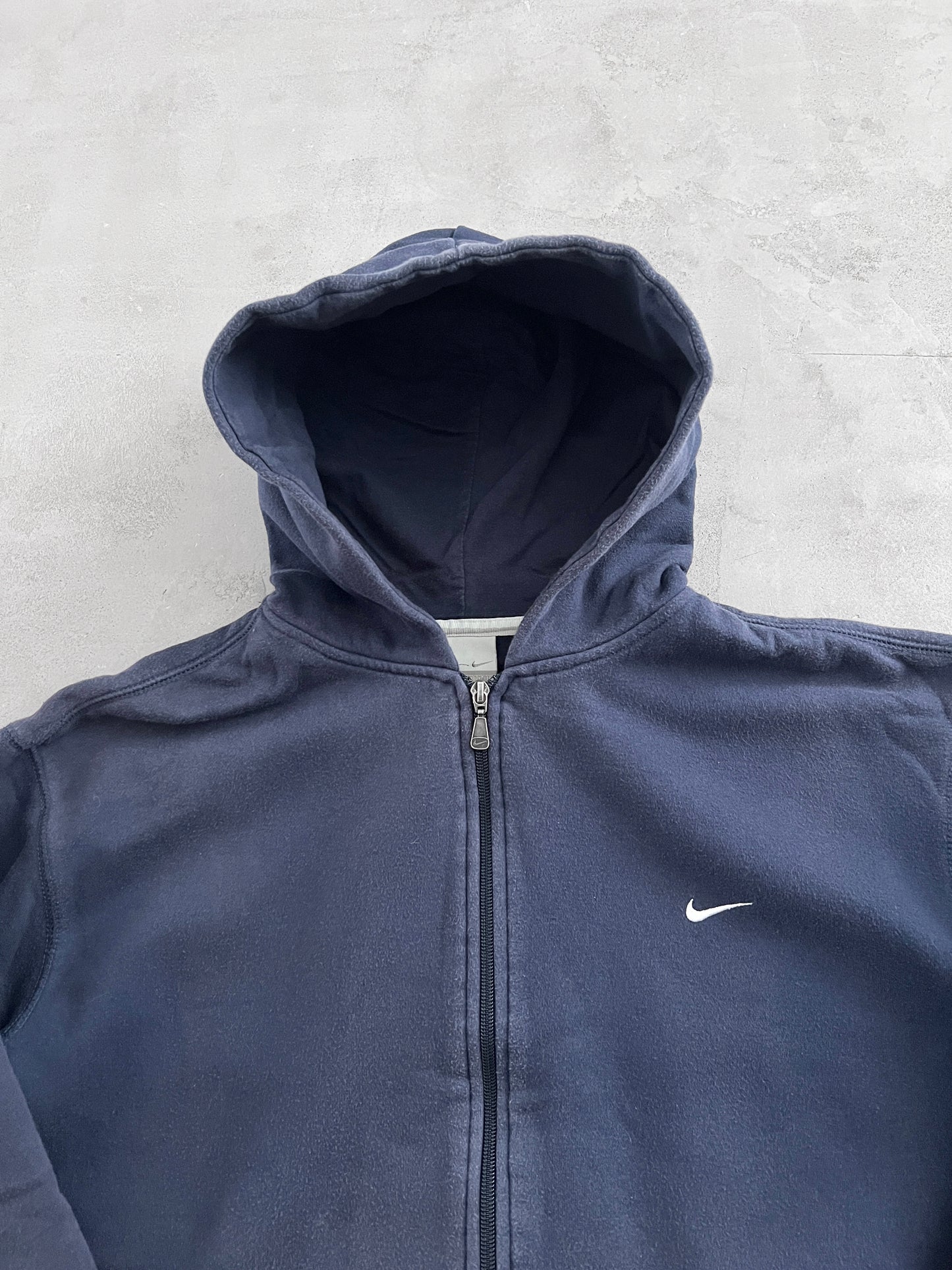 NAVY NIKE ZIP UP HOODIE - 2000S - L