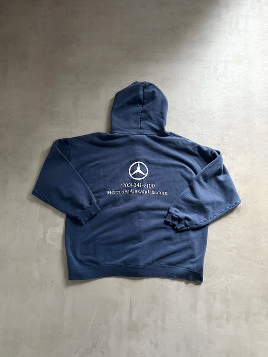 NAVY MERCEDES BENZ ZIP UP HOODIE - 1990S - XL/XXL
