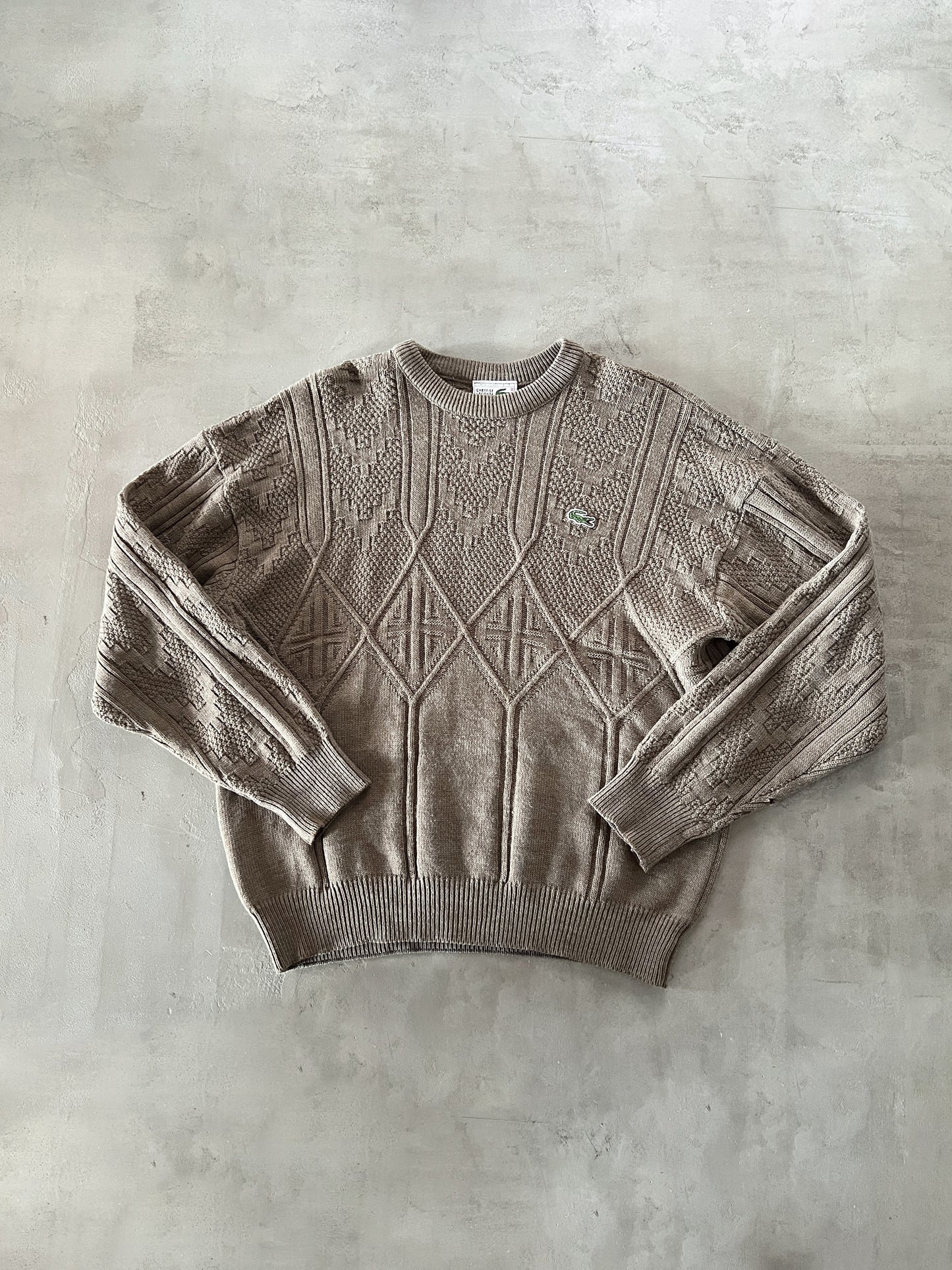 BEIGE LACOSTE KNIT SWEATER - 2000S - L