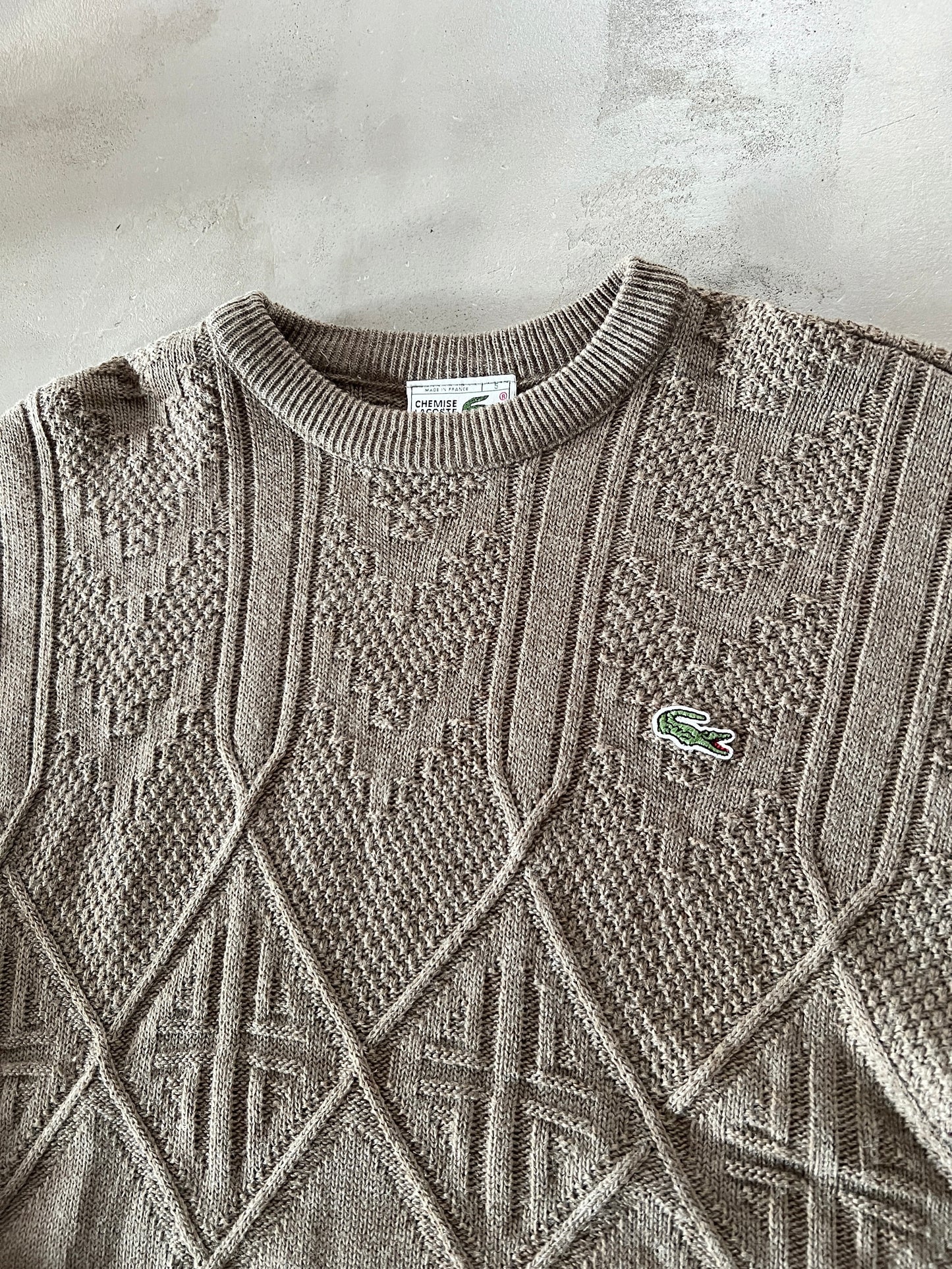 BEIGE LACOSTE KNIT SWEATER - 2000S - L
