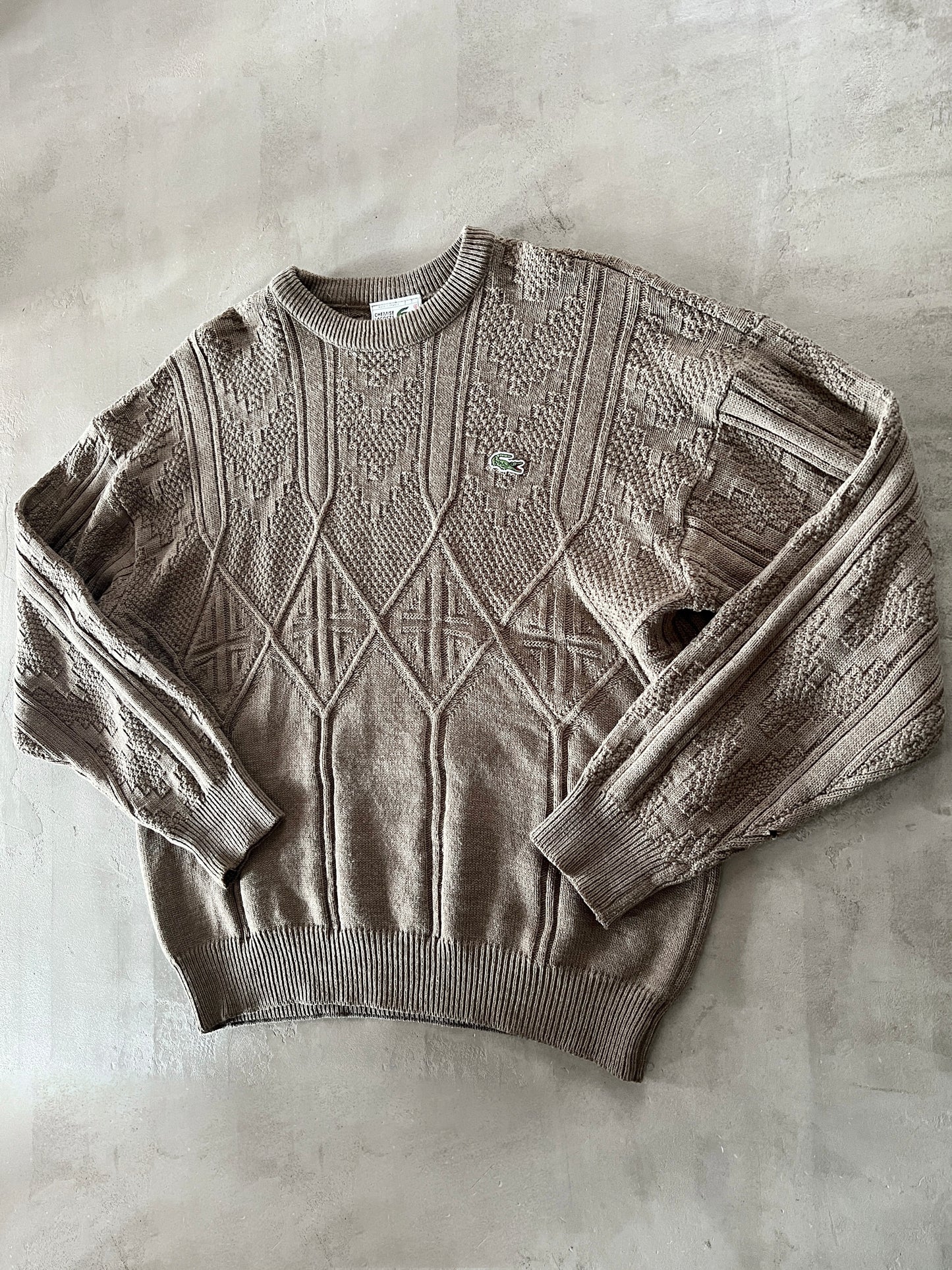 BEIGE LACOSTE KNIT SWEATER - 2000S - L