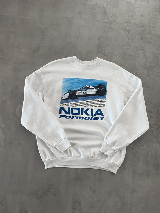 WHITE NOKIA F1 RACING SWEATER - 1990S - L
