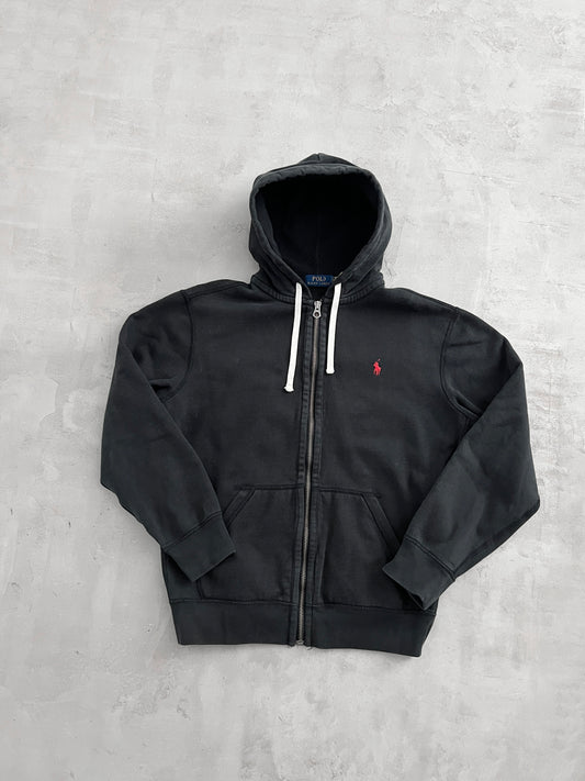 BLACK RALPH LAUREN ZIP UP HOODIE - 2000S - M