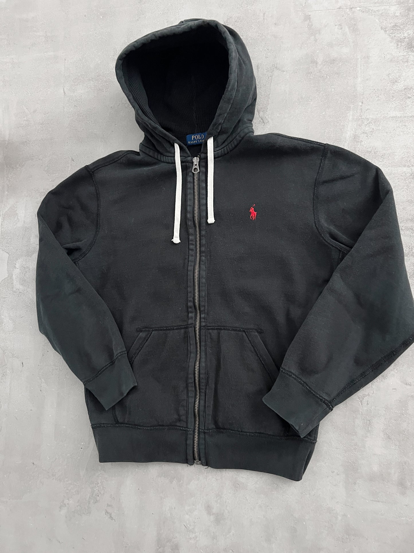 BLACK RALPH LAUREN ZIP UP HOODIE - 2000S - M
