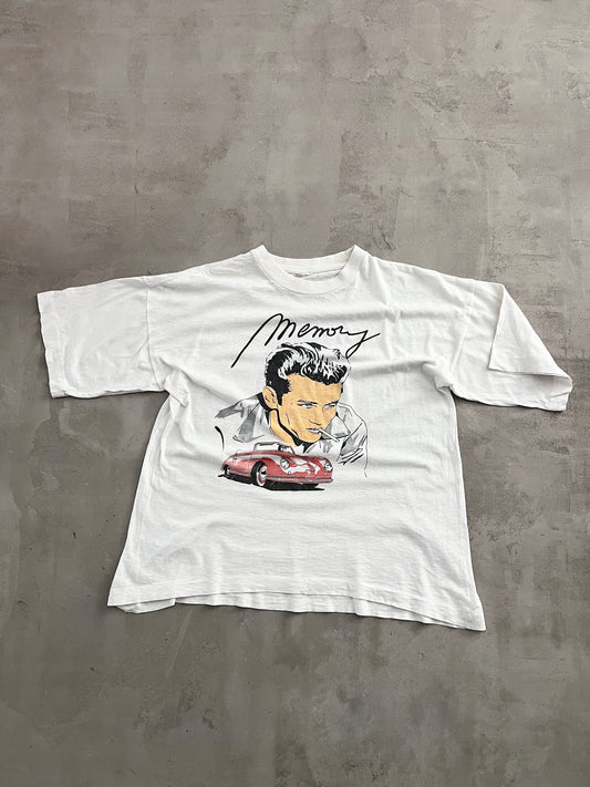 WHITE JAMES DEAN PORSCHE TEE - 1980S - S