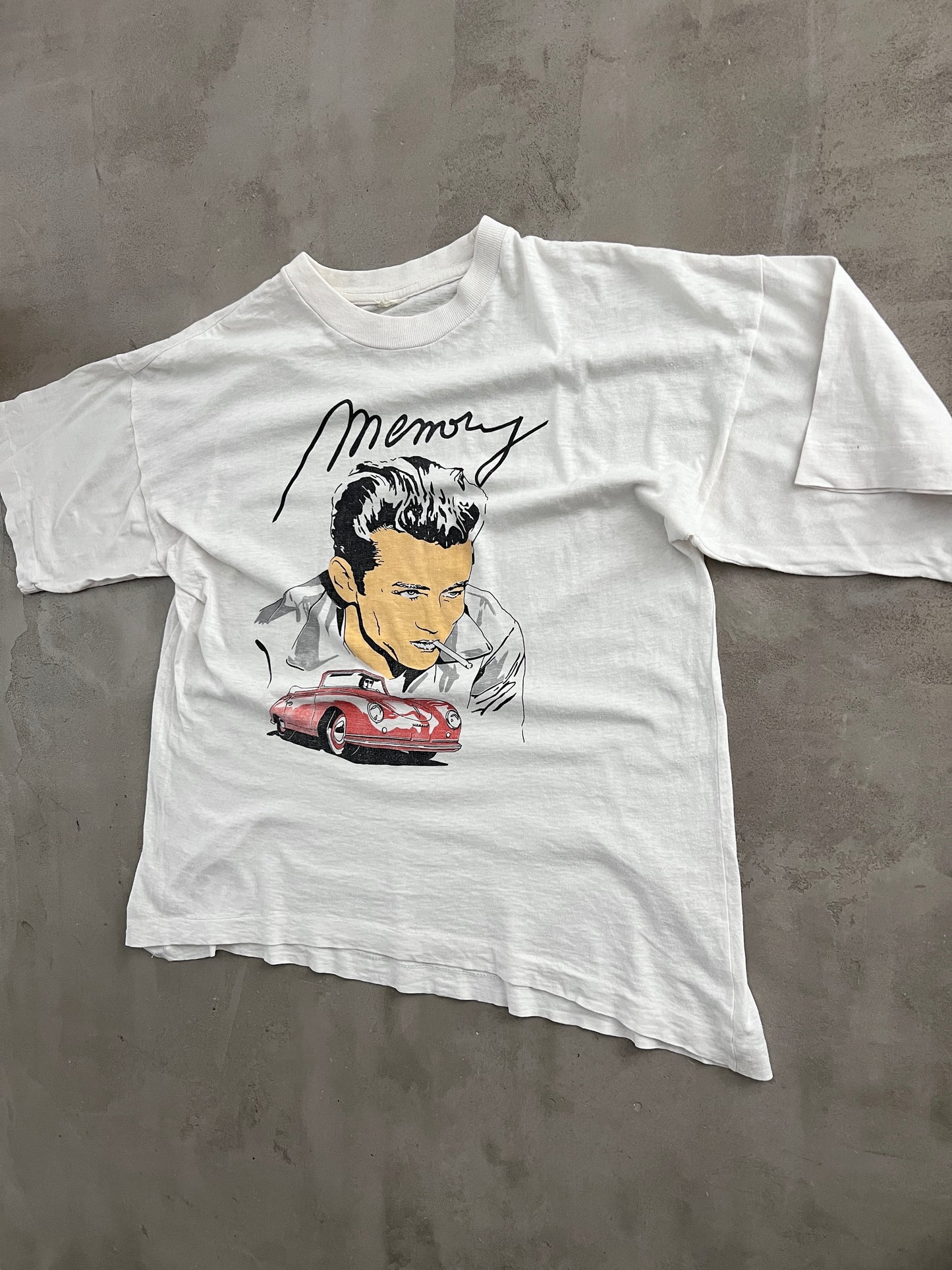 WHITE JAMES DEAN PORSCHE TEE - 1980S - S