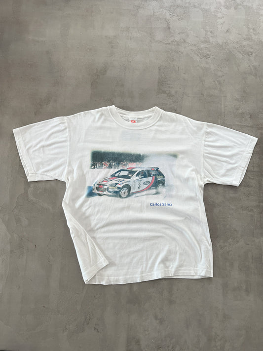 WHITE CARLOS SAINZ SENIOR FORD RALLY TEE - 1990S - L/M