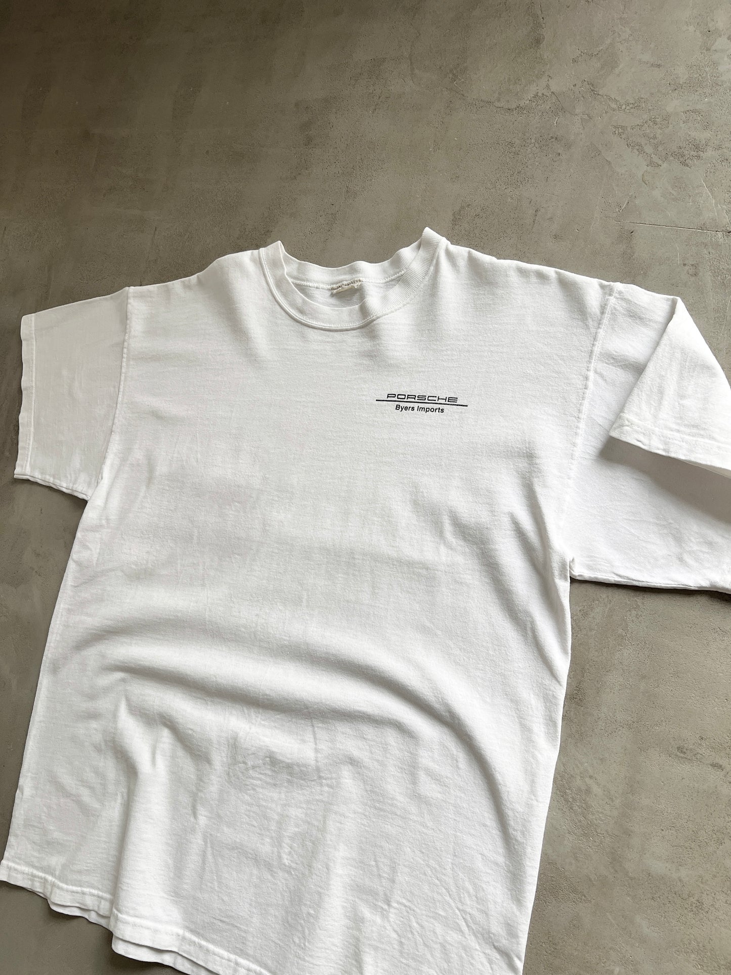 WHITE PORSCHE DEALERSHIP TEE - 1990S - L