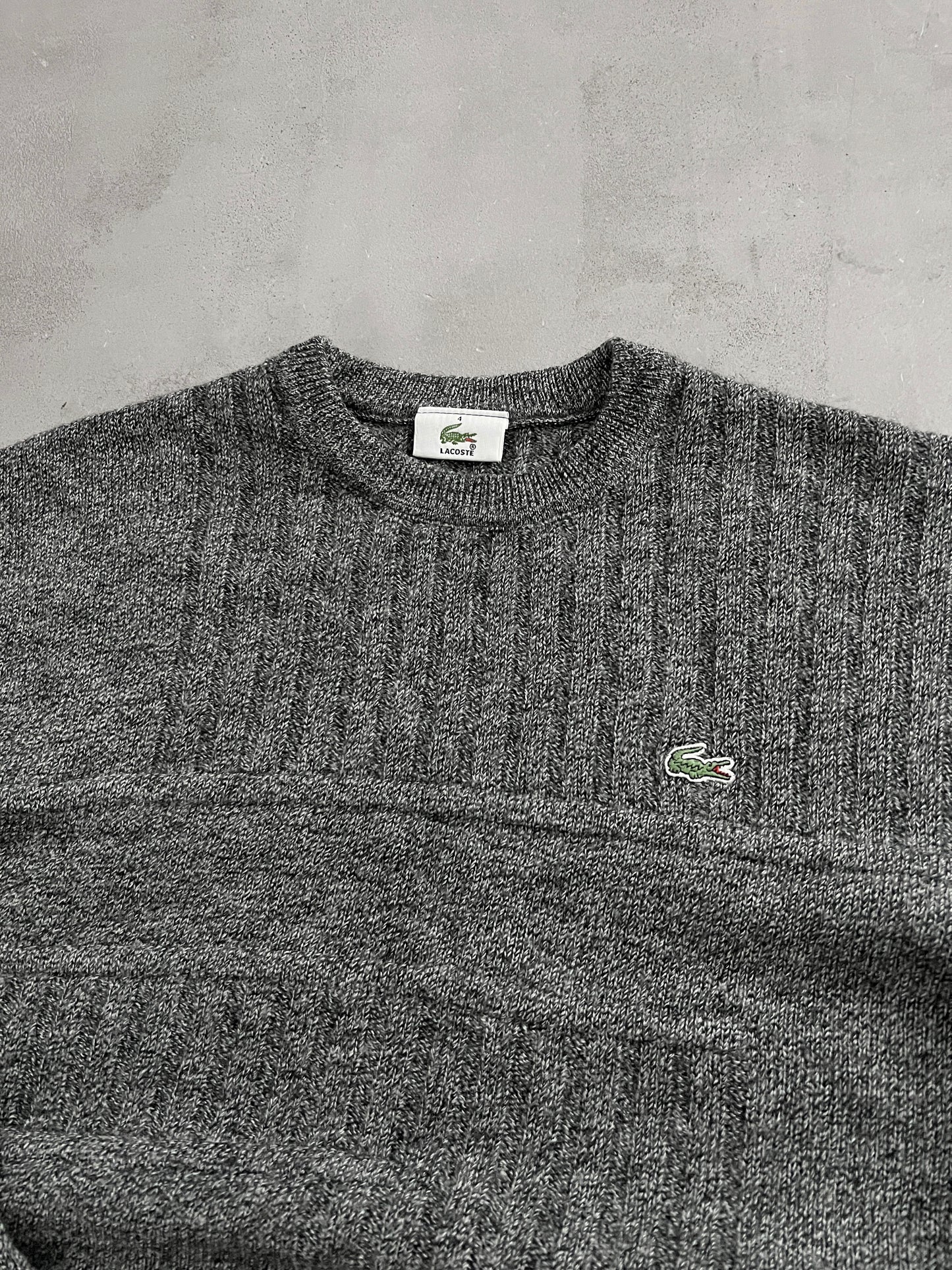 GREY LACOSTE KNIT SWEATER - 2000S - S