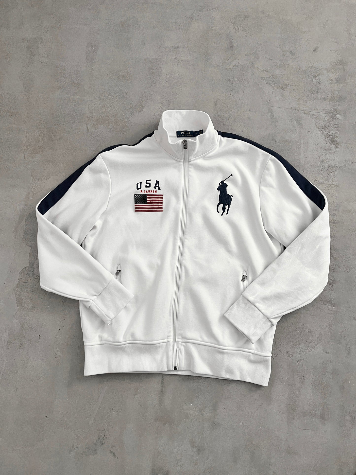 WHITE/NAVY POLO RALPH LAUREN JACKET - 2000S - L