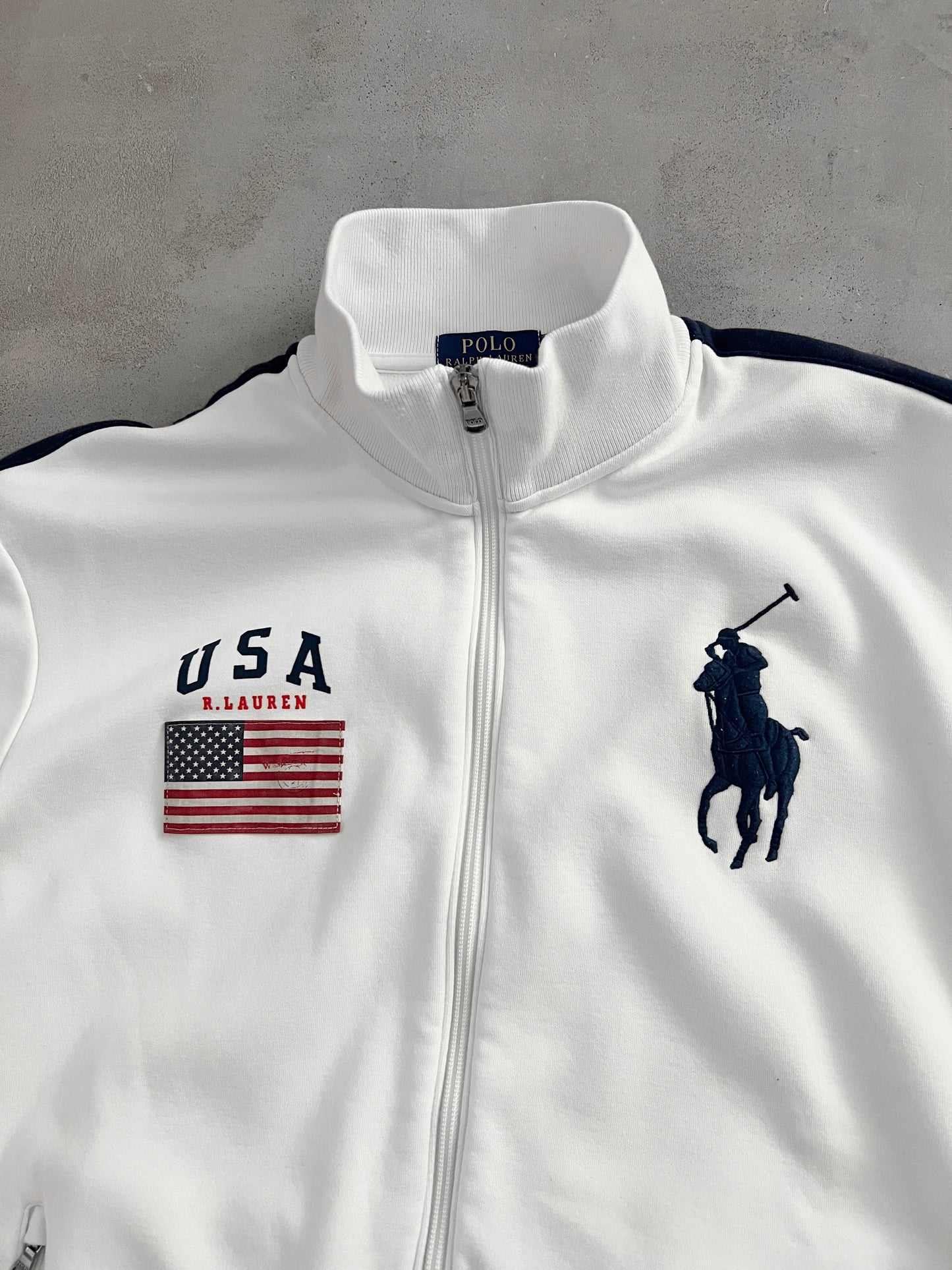 WHITE/NAVY POLO RALPH LAUREN JACKET - 2000S - L
