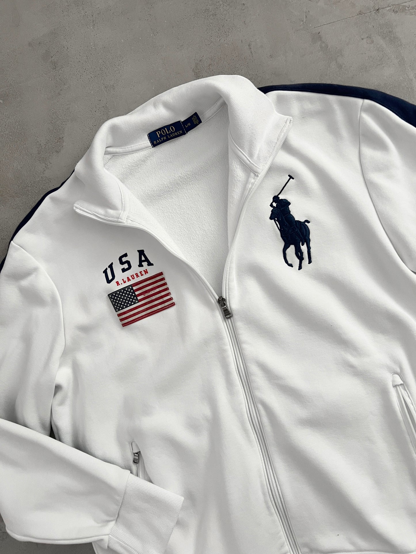 WHITE/NAVY POLO RALPH LAUREN JACKET - 2000S - L