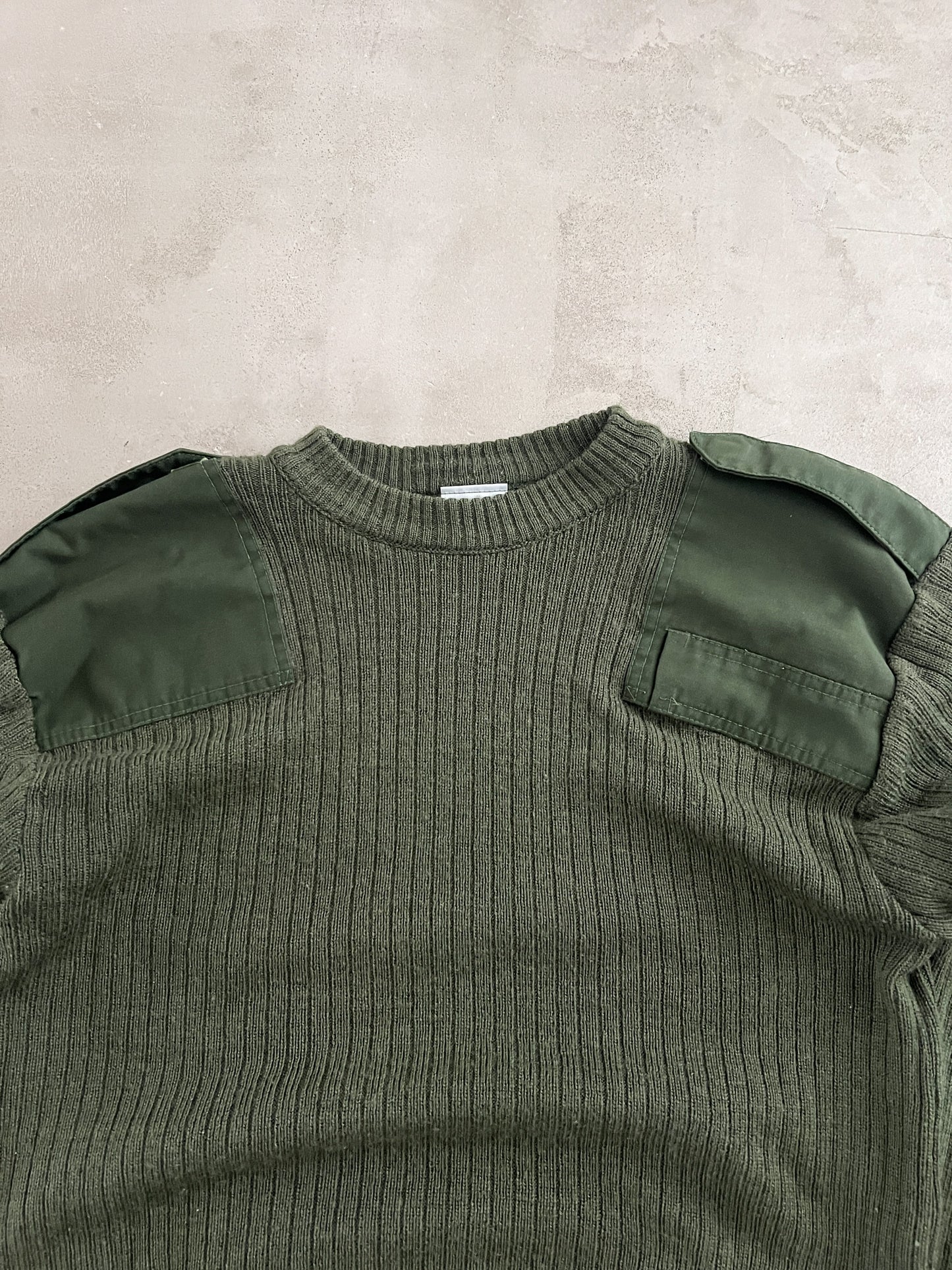OLIVE MILITARY/ARMY KNIT SWEATER - 1990S - S/M