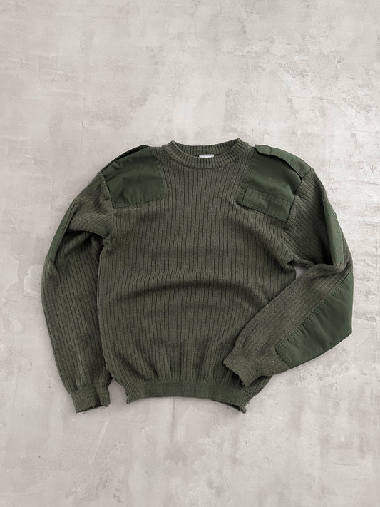 OLIVE MILITARY/ARMY KNIT SWEATER - 1990S - S/M